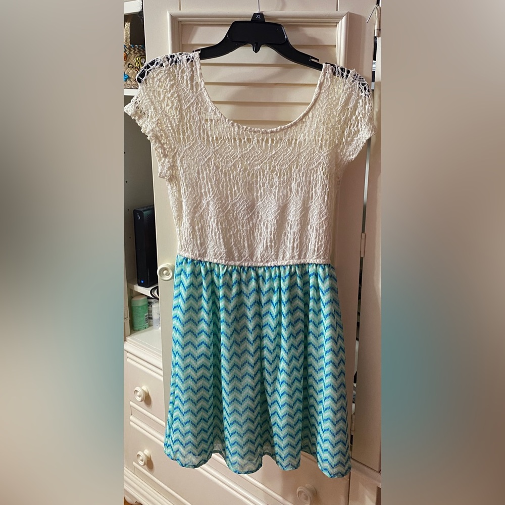 White and blue mini dress